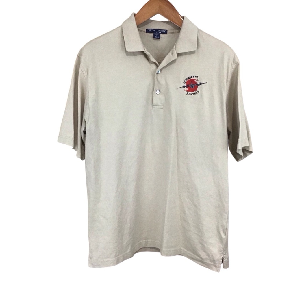 Hurricane Hunters Beige Polo Shirt‎ L Airplane Logo Port Authority